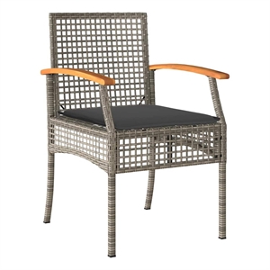 vidaXL Patio Chairs with Cushions 4 pcs Gray Poly Rattan Acacia Wood