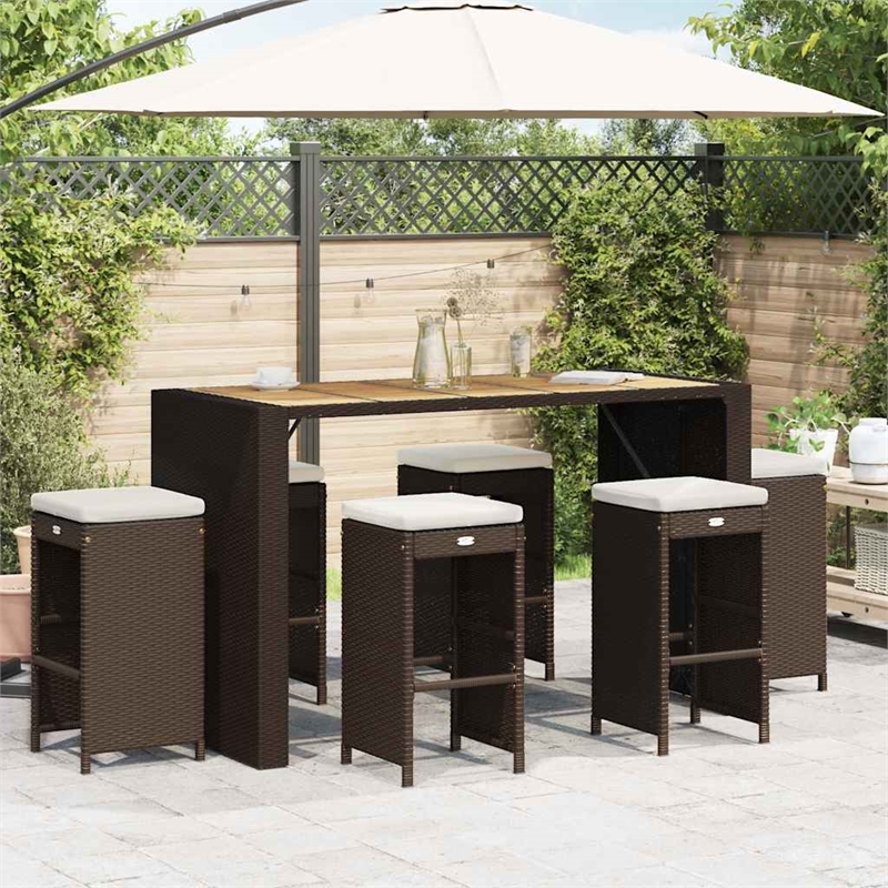 vidaXL Patio Bar Stools with Cushions 6 pcs Brown Poly Rattan