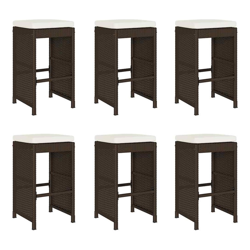 vidaXL Patio Bar Stools with Cushions 6 pcs Brown Poly Rattan