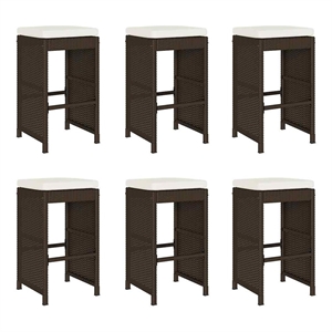 vidaXL Patio Bar Stools with Cushions 6 pcs Brown Poly Rattan