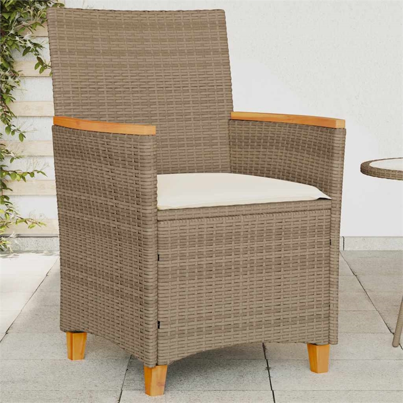 vidaXL Patio Chairs with Cushions 2 pcs Beige Poly Rattan&Solid Wood