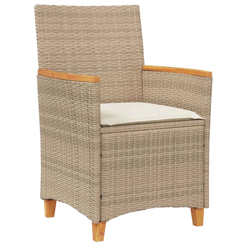 vidaXL Patio Chairs with Cushions 2 pcs Beige Poly Rattan&Solid Wood
