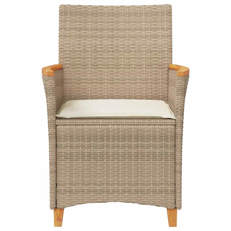 vidaXL Patio Chairs with Cushions 2 pcs Beige Poly Rattan&Solid Wood