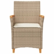 vidaXL Patio Chairs with Cushions 2 pcs Beige Poly Rattan&Solid Wood