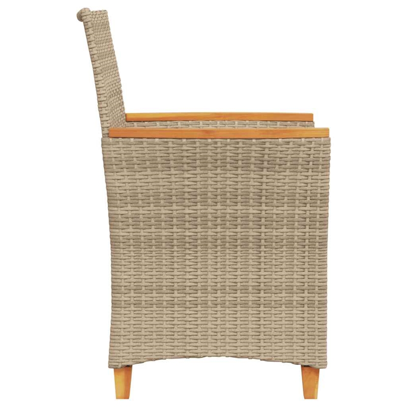 vidaXL Patio Chairs with Cushions 2 pcs Beige Poly Rattan&Solid Wood
