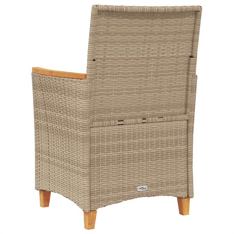 vidaXL Patio Chairs with Cushions 2 pcs Beige Poly Rattan&Solid Wood