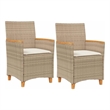 vidaXL Patio Chairs with Cushions 2 pcs Beige Poly Rattan&Solid Wood