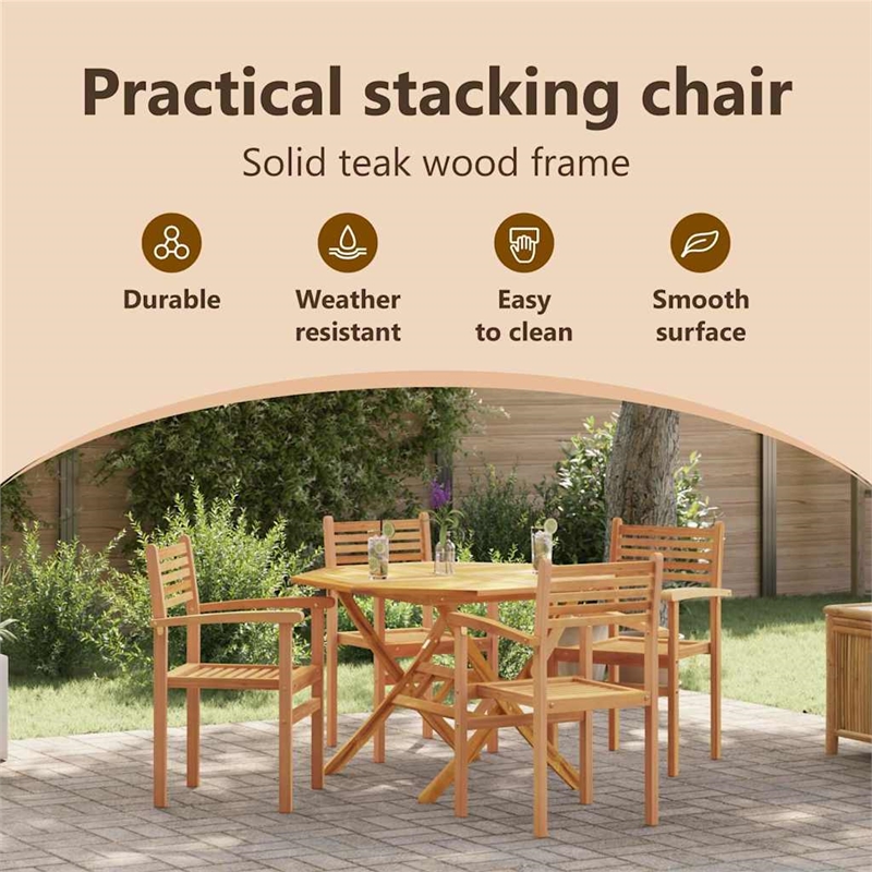 vidaXL Chair 4 pcs Brown Solid Teak Wood