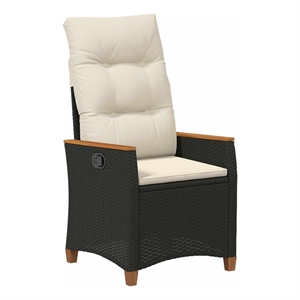 vidaXL Reclining Garden Chair Black and Cream 25.20 x 22.64 x 44.09 in