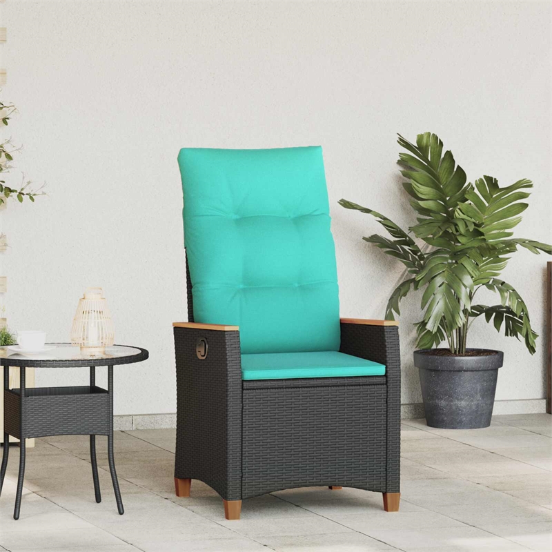 vidaXL Reclining Garden Chair Black and Turquoise Poly Rattan