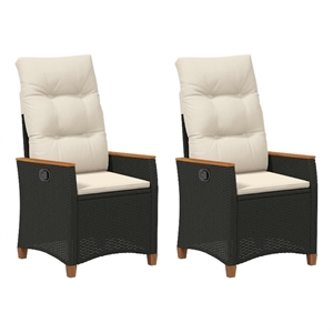 vidaXL Reclining Garden Chair Black and Cream 25.20 x 22.64 x 44.09 in
