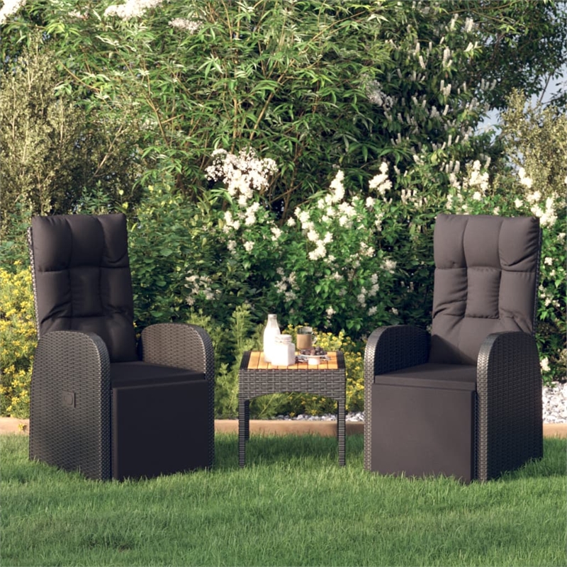 vidaXL Reclining Patio Chairs with Cushions 2 pcs Black Poly Rattan