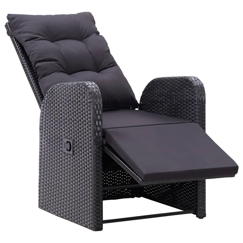 vidaXL Reclining Patio Chairs with Cushions 2 pcs Black Poly Rattan