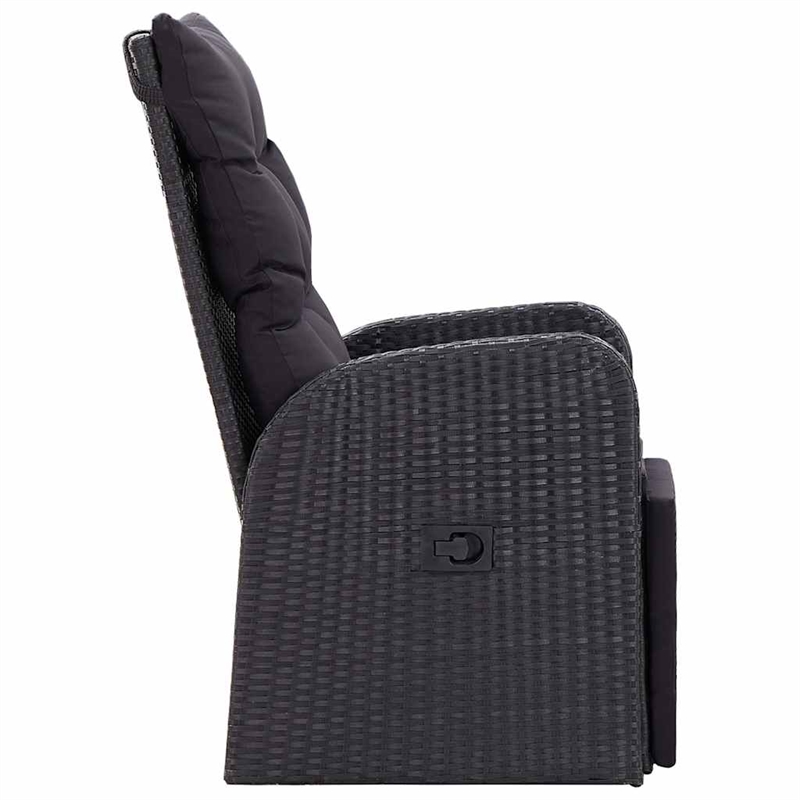 vidaXL Reclining Patio Chairs with Cushions 2 pcs Black Poly Rattan