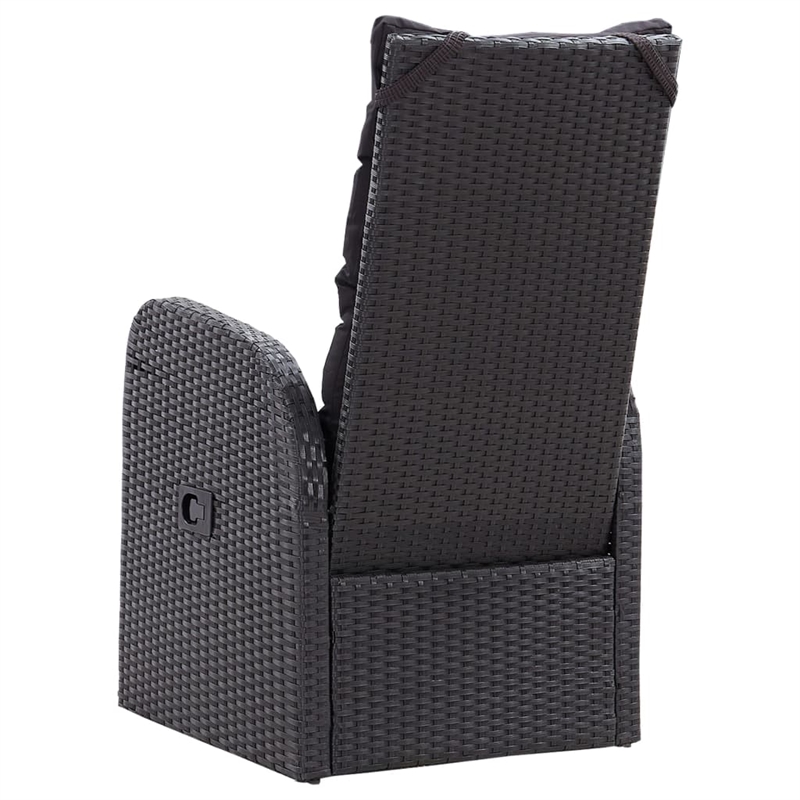 vidaXL Reclining Patio Chairs with Cushions 2 pcs Black Poly Rattan