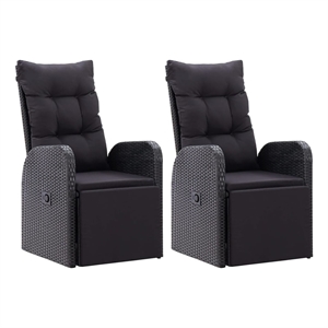 vidaXL Reclining Patio Chairs with Cushions 2 pcs Black Poly Rattan