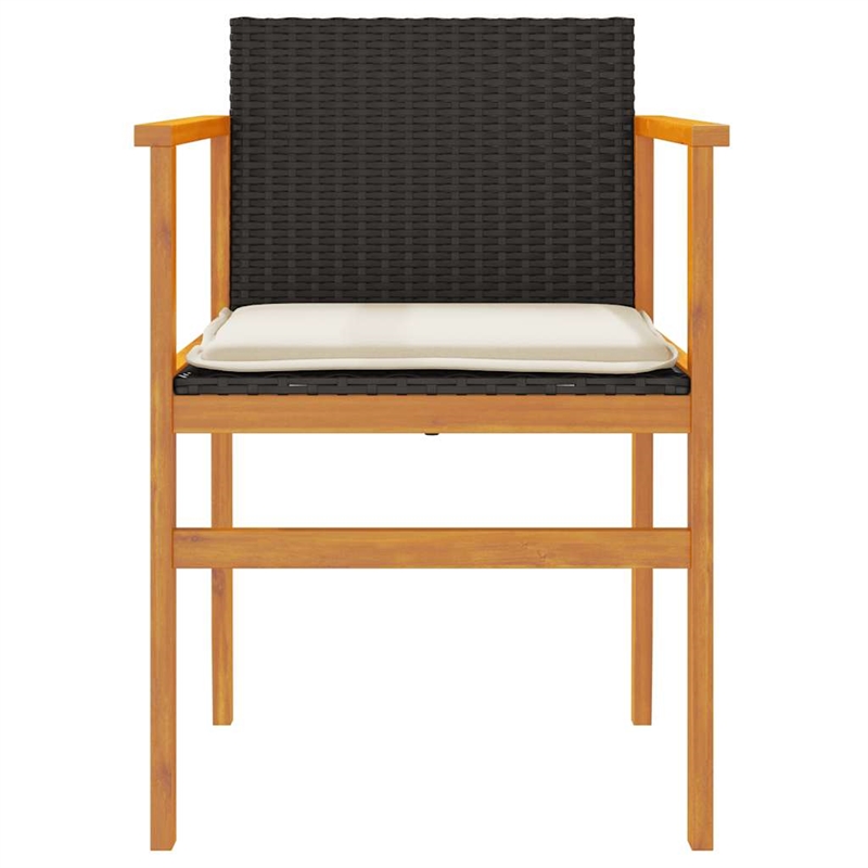 vidaXL Patio Chairs with Cushions 2 pcs Black Poly Rattan&Solid Wood