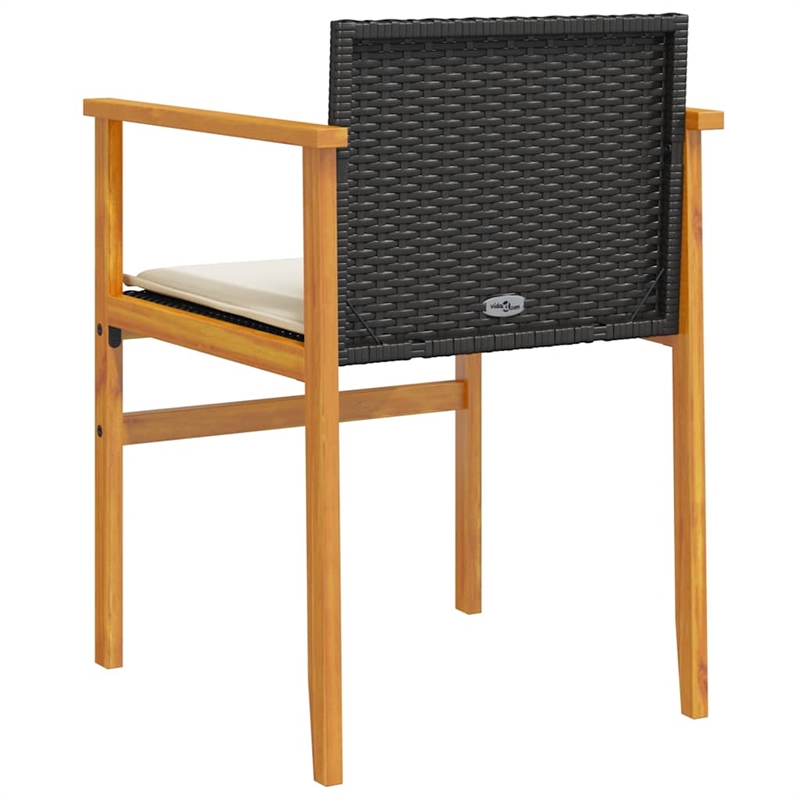 vidaXL Patio Chairs with Cushions 2 pcs Black Poly Rattan&Solid Wood