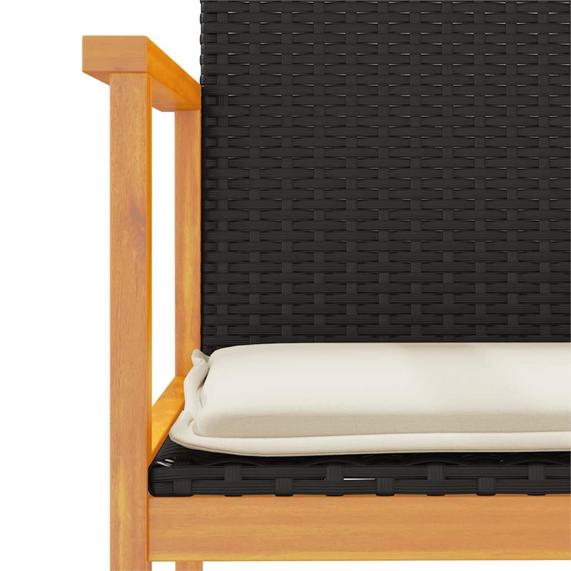 vidaXL Patio Chairs with Cushions 2 pcs Black Poly Rattan&Solid Wood