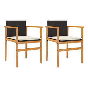 vidaXL Patio Chairs with Cushions 2 pcs Black Poly Rattan&Solid Wood