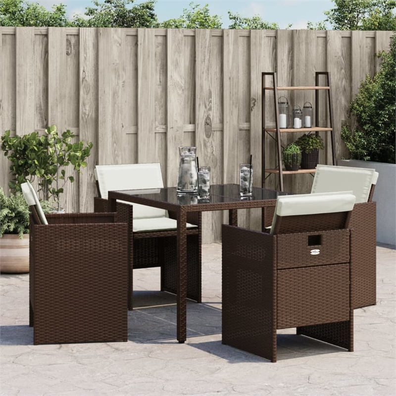 vidaXL Patio Chairs with Cushions 4 pcs Brown Poly Rattan