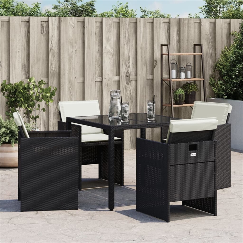 vidaXL Patio Chairs with Cushions 4 pcs Black Poly Rattan