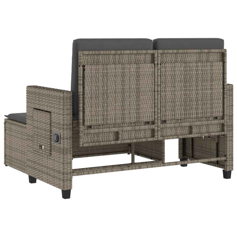 vidaXL Reclining Patio Bench with Cushions Gray Poly Rattan