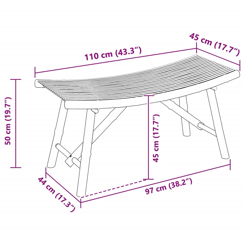 vidaXL Garden Bench 43.31 x 17.72 x 19.69 in Bamboo Natural