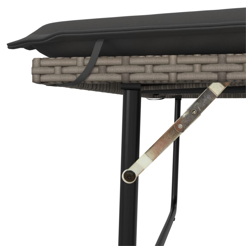 vidaXL Patio Bench with Cushions and Footstool Gray Poly Rattan