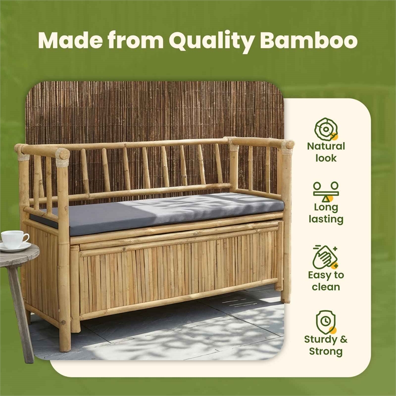 vidaXL Garden Storage Bench 43.3 x 18.5 x 31.5 in Bamboo Natural