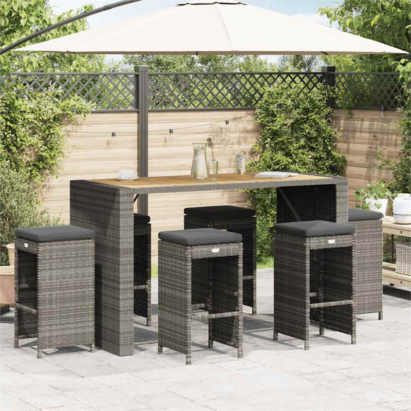 vidaXL Patio Bar Stools with Cushions 6 pcs Gray Poly Rattan