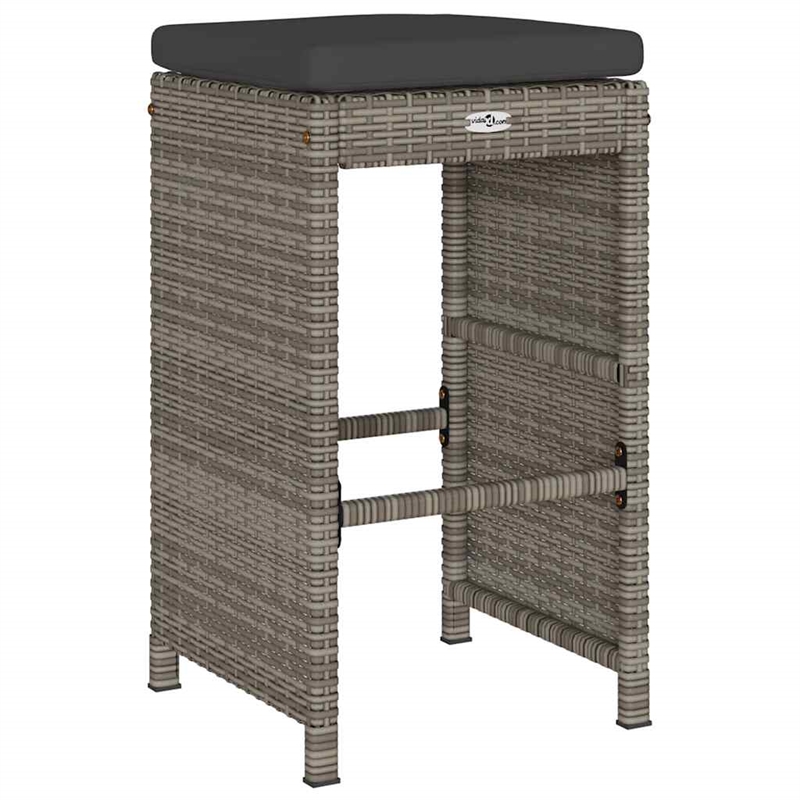 vidaXL Patio Bar Stools with Cushions 6 pcs Gray Poly Rattan