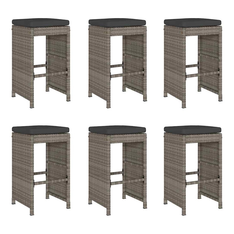 vidaXL Patio Bar Stools with Cushions 6 pcs Gray Poly Rattan