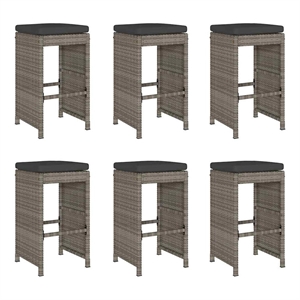 vidaXL Patio Bar Stools with Cushions 6 pcs Gray Poly Rattan