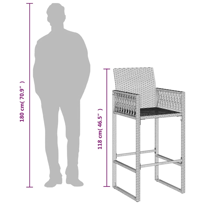 vidaXL Patio Bar Stools 2 pcs Brown Poly Rattan