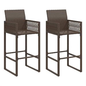 vidaXL Patio Bar Stools 2 pcs Brown Poly Rattan
