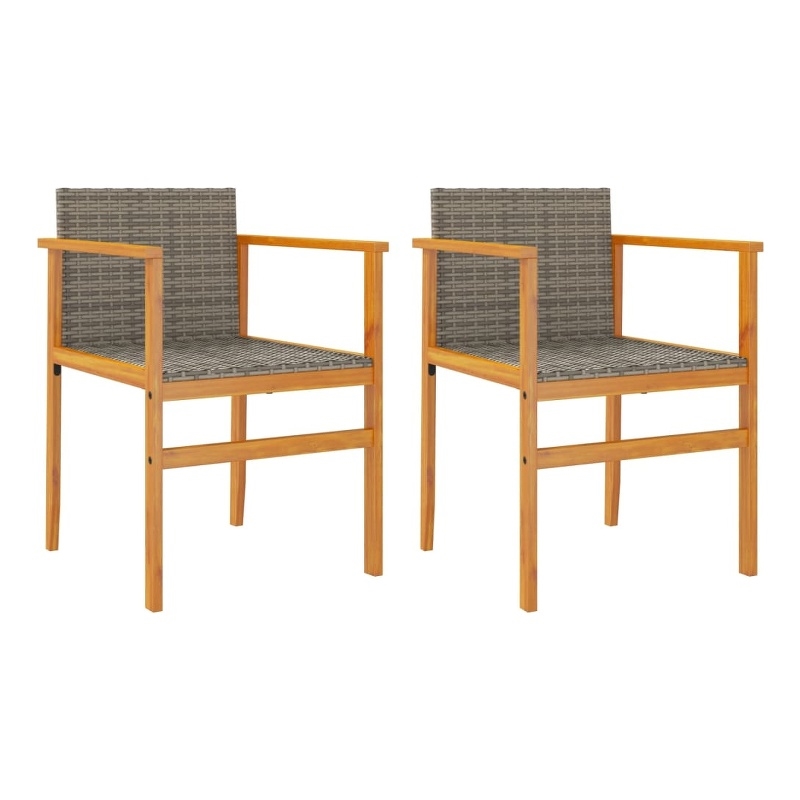 vidaXL Patio Chairs 2 pcs Gray Poly Rattan&Solid Wood