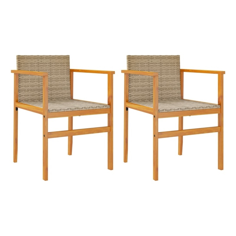 vidaXL Patio Chairs 2 pcs Beige Poly Rattan&Solid Wood