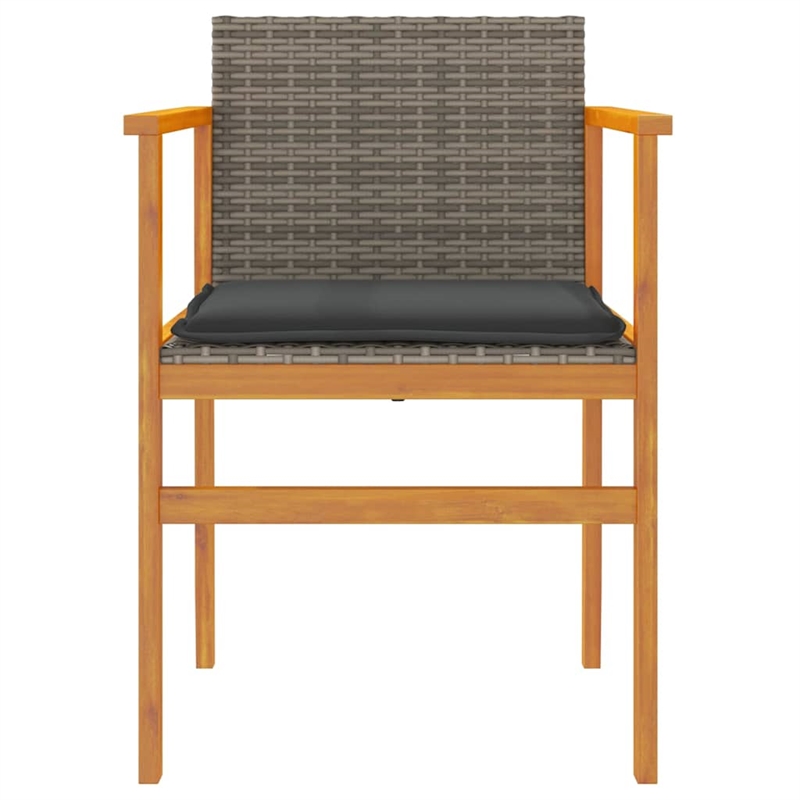 vidaXL Patio Chairs with Cushions 2 pcs Gray Poly Rattan&Solid Wood
