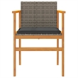 vidaXL Patio Chairs with Cushions 2 pcs Gray Poly Rattan&Solid Wood