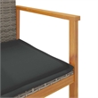 vidaXL Patio Chairs with Cushions 2 pcs Gray Poly Rattan&Solid Wood