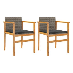 vidaXL Patio Chairs with Cushions 2 pcs Gray Poly Rattan&Solid Wood