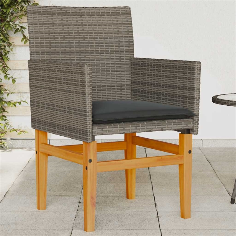 vidaXL Patio Chairs with Cushions 2 pcs Gray Poly Rattan&Solid Wood