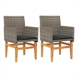 vidaXL Patio Chairs with Cushions 2 pcs Gray Poly Rattan&Solid Wood
