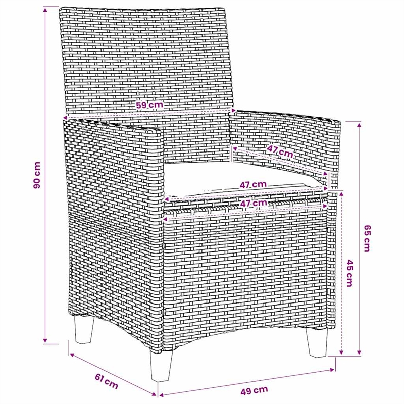 vidaXL Patio Chairs with Cushions 2 pcs Gray Poly Rattan&Solid Wood