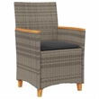 vidaXL Patio Chairs with Cushions 2 pcs Gray Poly Rattan&Solid Wood