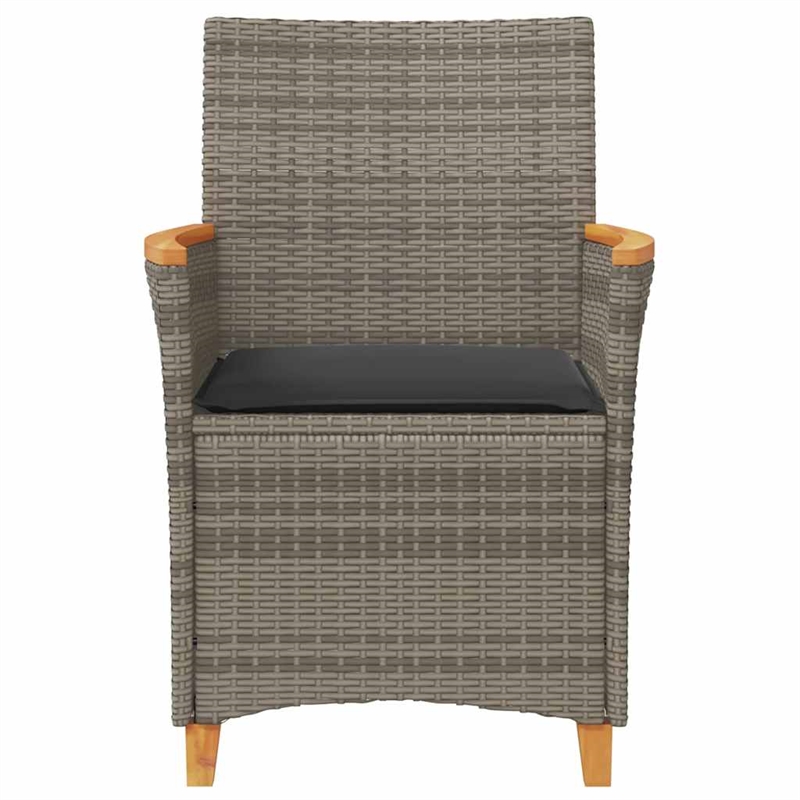 vidaXL Patio Chairs with Cushions 2 pcs Gray Poly Rattan&Solid Wood