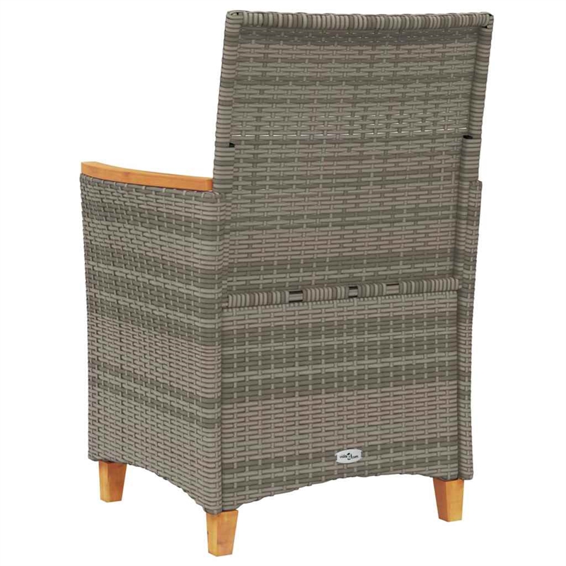 vidaXL Patio Chairs with Cushions 2 pcs Gray Poly Rattan&Solid Wood
