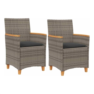 vidaXL Patio Chairs with Cushions 2 pcs Gray Poly Rattan&Solid Wood