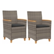 vidaXL Patio Chairs with Cushions 2 pcs Gray Poly Rattan&Solid Wood